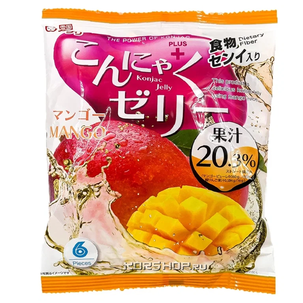 Желе конняку со вкусом манго Yukiguni Aguri, Япония, 96 г (16 г*6шт). Срок до 09.10.2025.
