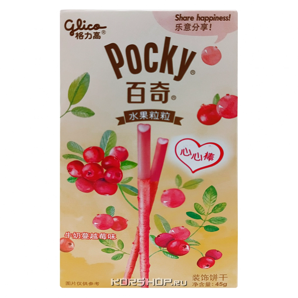 Палочки со вкусом молочной клюквы Pocky Glico, Китай, 45 г Палочки со вкусом молочной клюквы Pocky Glico, Китай, 45 г
