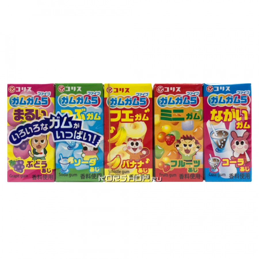 Жевательная резинка Ассорти (содовая, виноград, банан, фрукты, кола) Coris, Япония, 37 г Жевательная резинка Ассорти (содовая, виноград, банан, фрукты, кола) Coris, Япония, 37 г