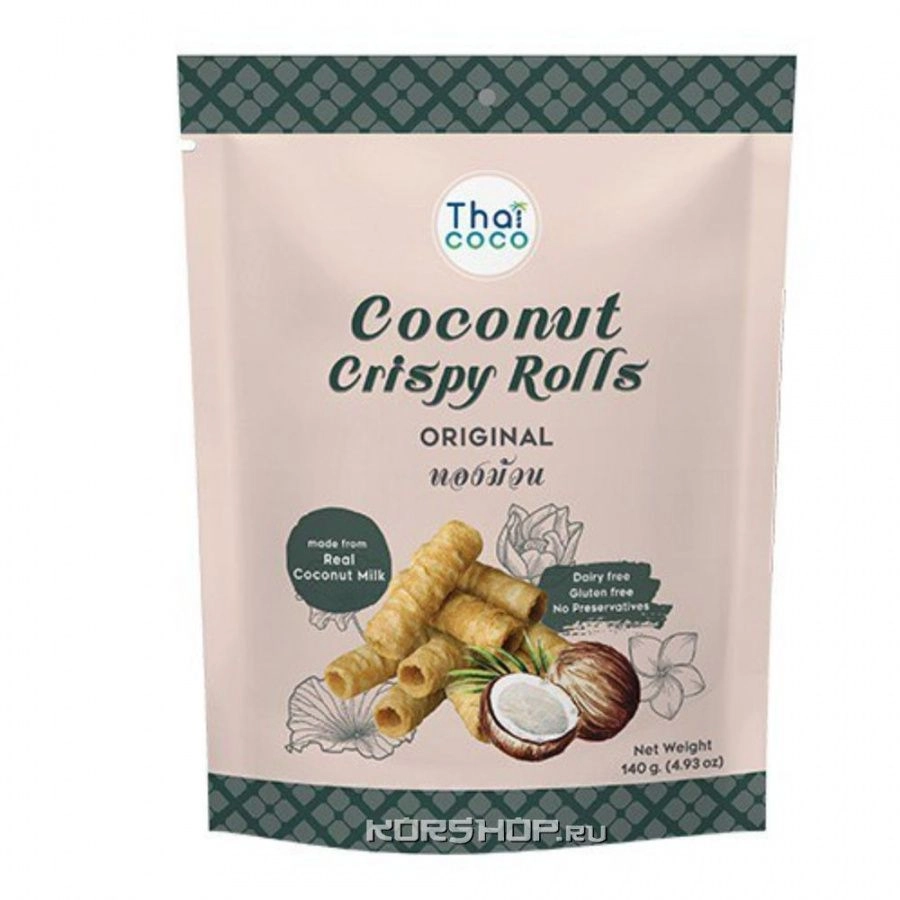 Хрустящие вафельные кокосовые роллы с оригинальным вкусом Thai Coco, Таиланд 140 г
