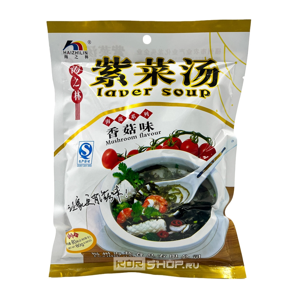Суп быстрого приготовления с морскими водорослями со вкусом грибов Haizhilin (8 порций), Китай, 80 г Суп быстрого приготовления с морскими водорослями со вкусом грибов Haizhilin (8 порций), Китай, 80 г