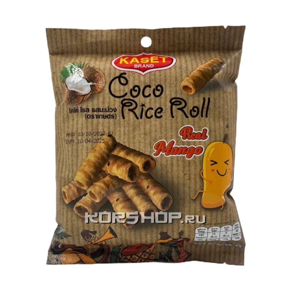 Кокосовые роллы из рисовой муки со вкусом Манго Kaset, Таиланд, 40 г Кокосовые роллы из рисовой муки со вкусом Манго Kaset, Таиланд, 40 г