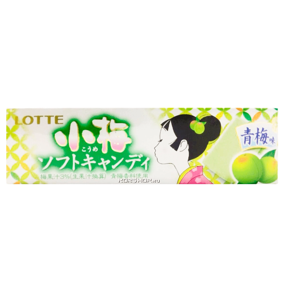 Мягкая жевательная конфета со вкусом зеленой сливы Koume Soft Candy Aome Lotte, Япония, 54 г Мягкая жевательная конфета со вкусом зеленой сливы Koume Soft Candy Aome Lotte, Япония, 54 г