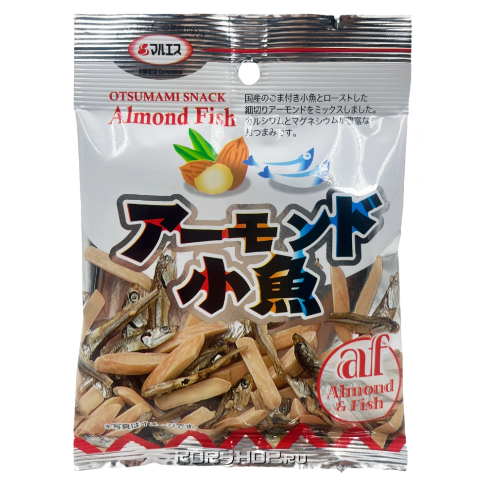 Микс из жареного миндаля и мелкой рыбки Maruesu Tabekiri, Япония, 20 г Микс из жареного миндаля и мелкой рыбки Maruesu Tabekiri, Япония, 20 г