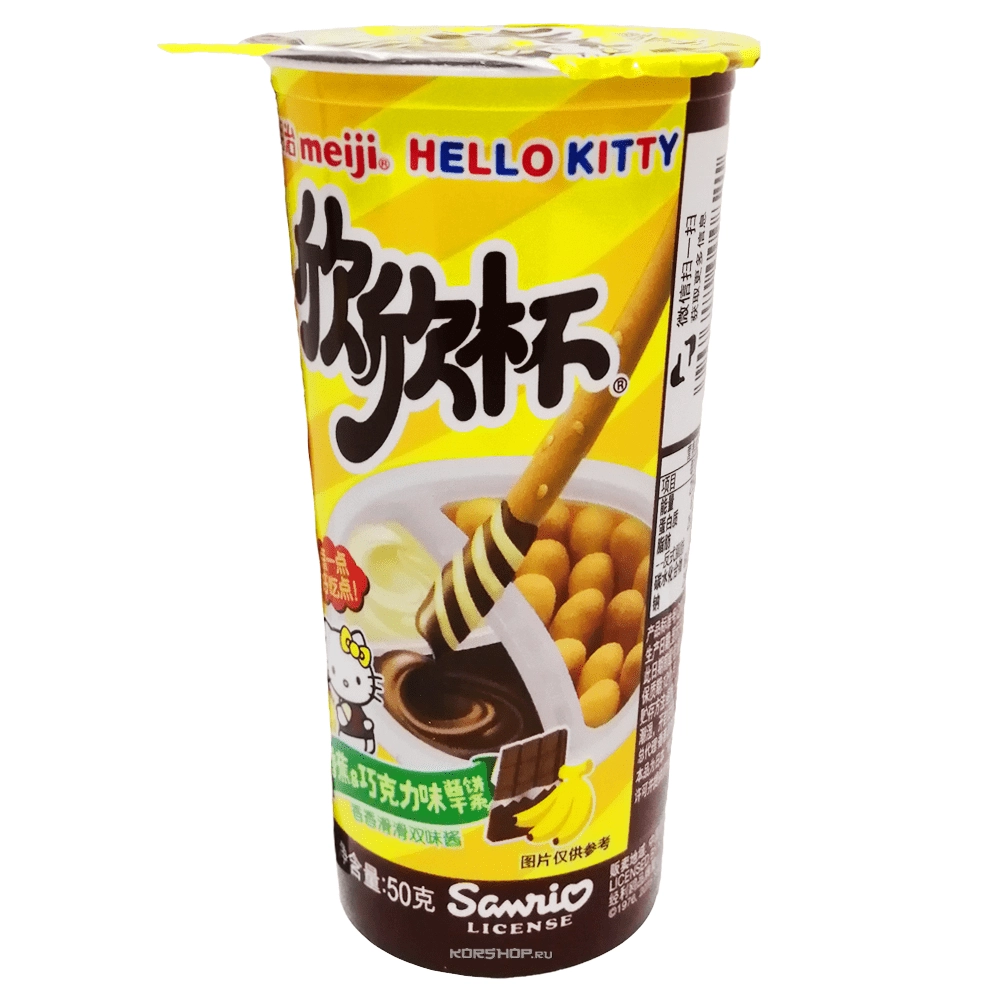 Хлебные палочки с шоколадно-банановым джемом Hello Kitty Meiji, Китай, 50 г