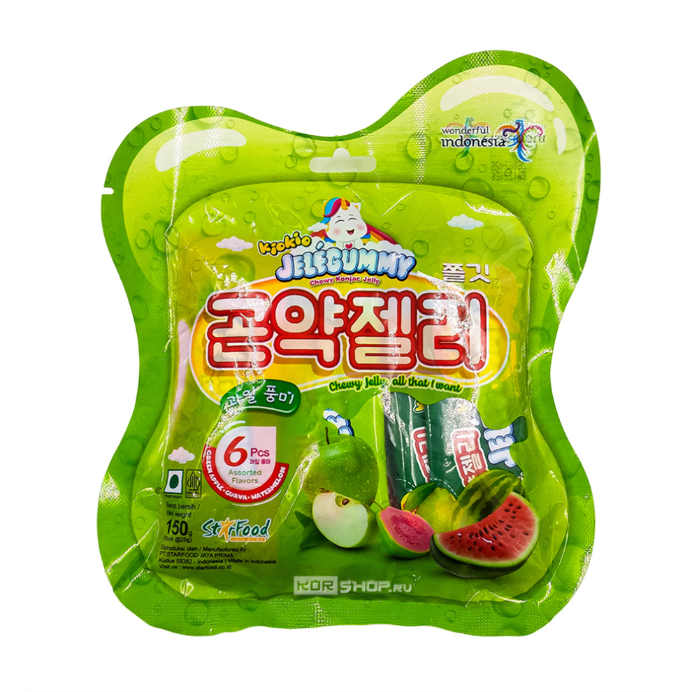 Желе жевательное конняку со вкусами арбуза, гуавы, зеленого яблока (Green Pack) JeleGummy KioKio, Индонезия, 150 г Желе жевательное конняку со вкусами арбуза, гуавы, зеленого яблока (Green Pack) JeleGummy KioKio, Индонезия, 150 г