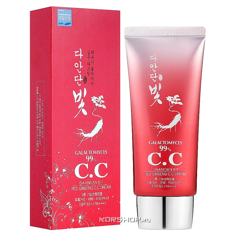 СС крем для лица с эффектом осветления с экстрактом красного женьшеня SPF 50+/ PA+++ Daandan Bit, Корея, 50 мл