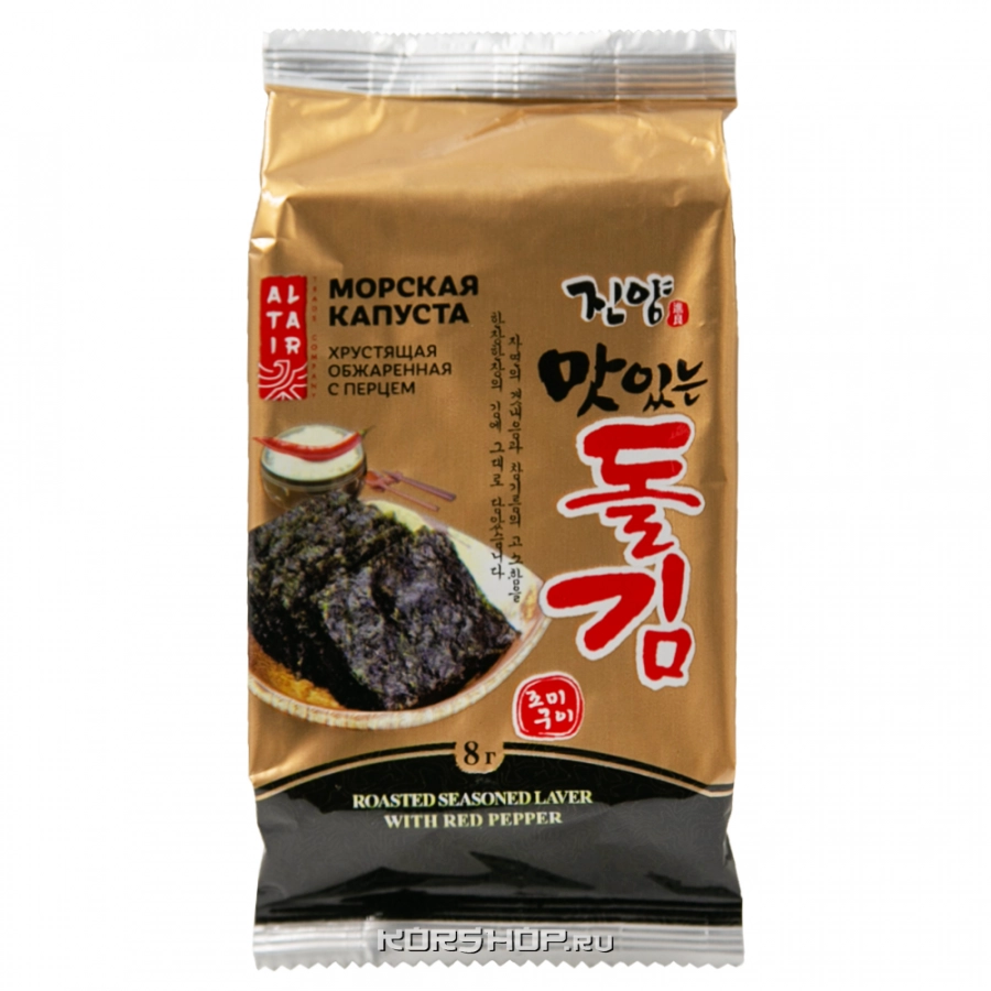 Блок (3 уп. по 8 г) Хрустящая обжаренная морская капуста с перцем Джинянг / Jinyang, Корея, 8 г х 3 шт.