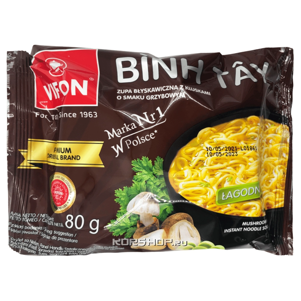 Лапша б/п со вкусом грибов Премиум Binh Tay Vifon, Вьетнам, 80 г Лапша б/п со вкусом грибов Премиум Binh Tay Vifon, Вьетнам, 80 г