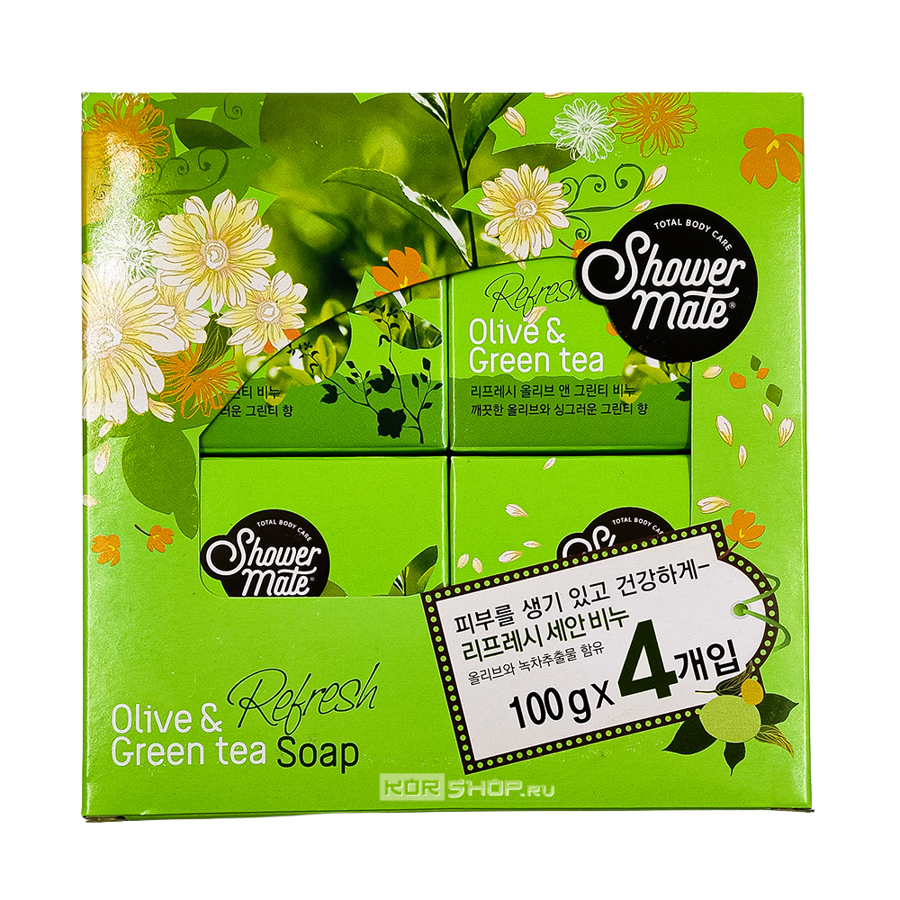 Мыло косметическое Шауэр Мэйт Оливки и зеленый чай Kerasys, Корея 4*100г