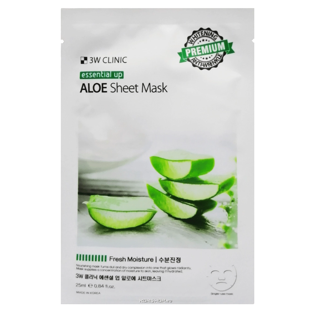 Увлажняющая маска для лица с экстрактом алоэ Essential Up 3W Clinic, Корея, 25 мл