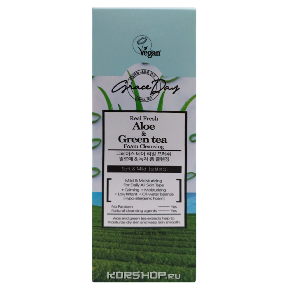 Пенка для умывания с экстрактом алоэ и зеленого чая Real Fresh Grace Day, Корея, 100 мл Пенка для умывания с экстрактом алоэ и зеленого чая Real Fresh Grace Day, Корея, 100 мл