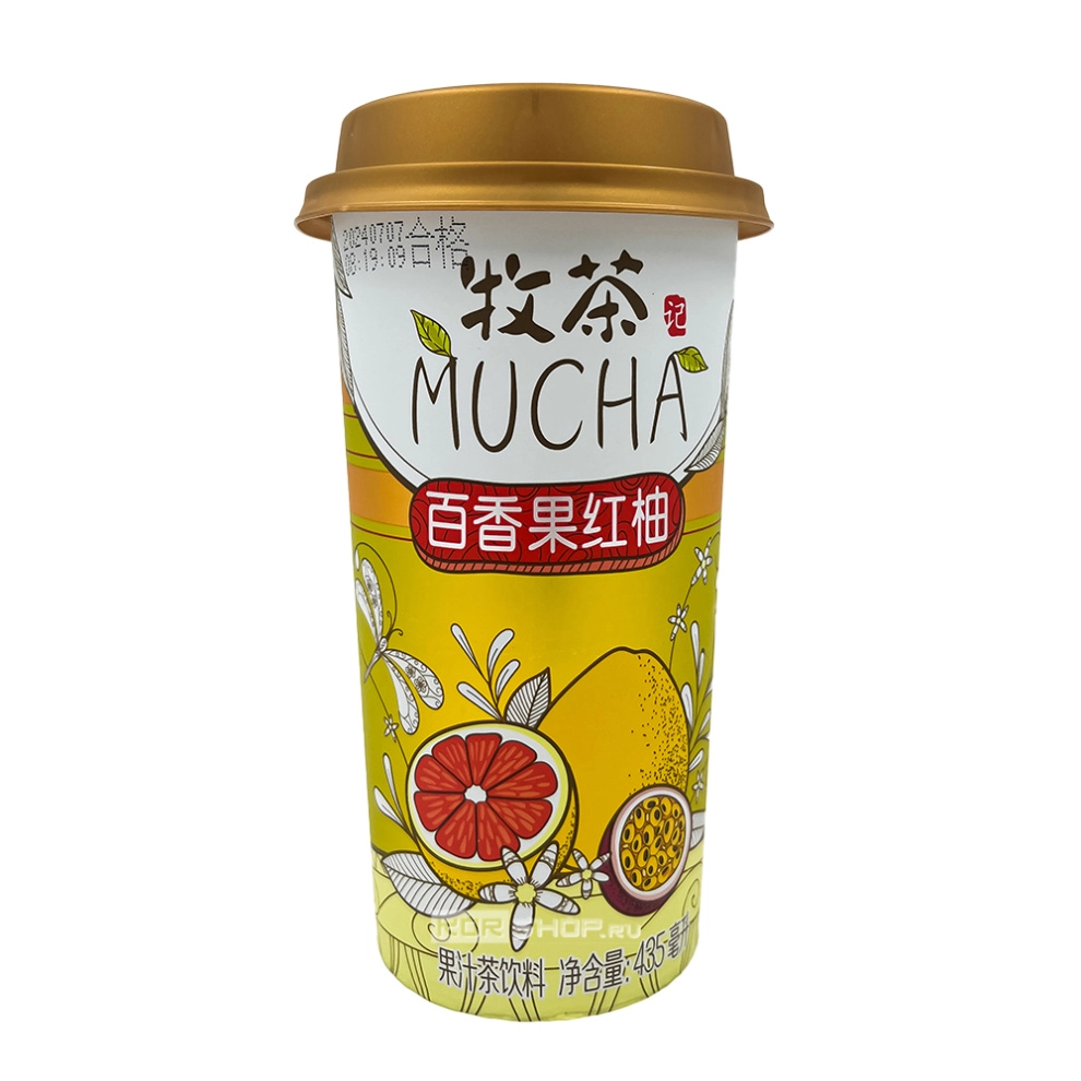 Напиток фруктовый чай с соком маракуйи и красного помело Mucha, Китай, 435 мл
