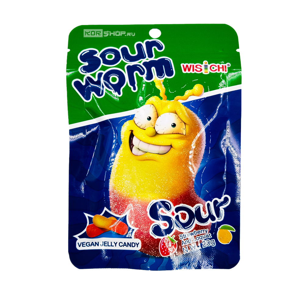 Жевательный мармелад со вкусом клубники и мушмулы «Кислый червячок» Sour Worm Wisichi, Китай, 20 г