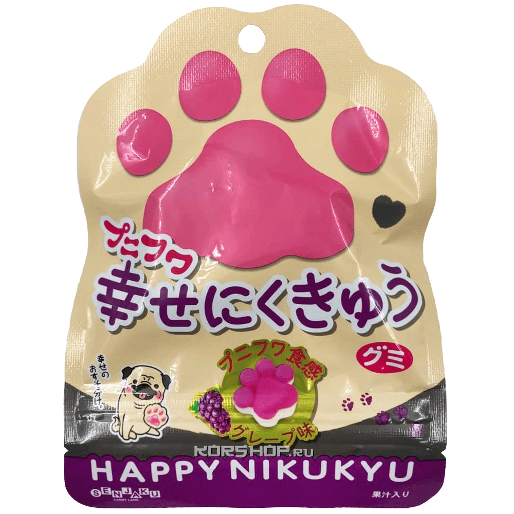 Жевательный мармелад со вкусом винограда &quot;Счастливые лапки кошки&quot; Happy Nikukyu Senjaku, Япония, 30 г