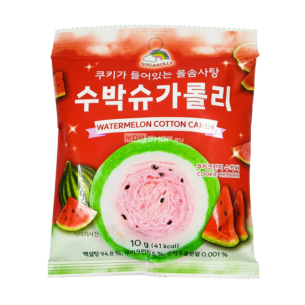 Сахарная вата со вкусом арбуза с кусочками печенья Есунг / Yesung, Корея, 10 г