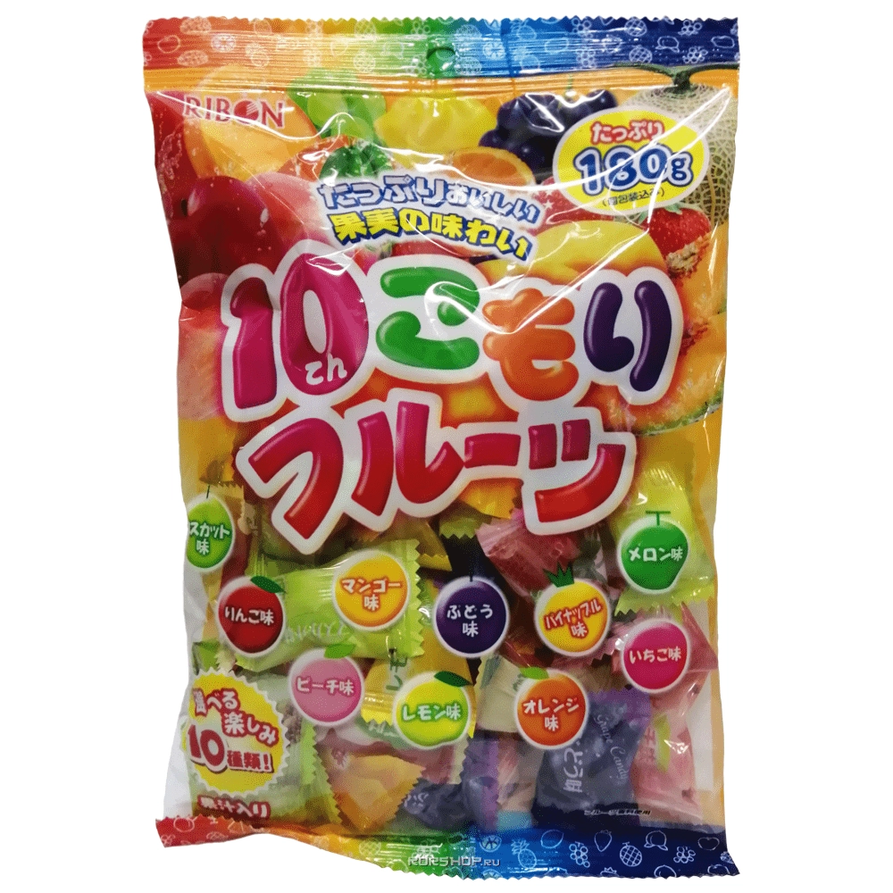 Ассорти леденцов 10 фруктовых вкусов Ribon, Япония, 180 г Ассорти леденцов 10 фруктовых вкусов Ribon, Япония, 180 г