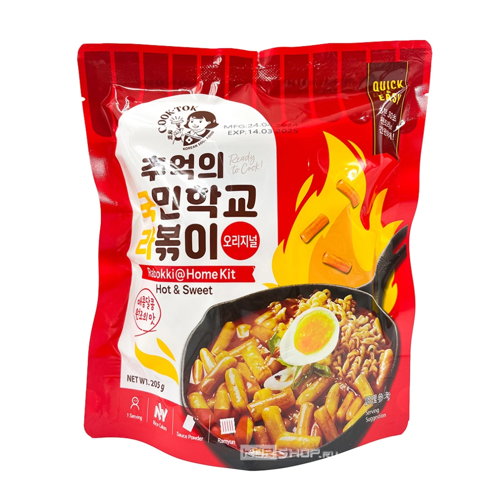 Рапокки остро-сладкие (рамен с токпокки) Hot & Sweet for Pan-frying (пауч) Cook-Tok, Корея, 205 г