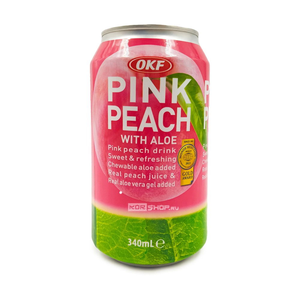 Напиток «Персик + Алоэ» фруктовый освежающий Pink Peach With Aloe OKF, Корея, 340 мл