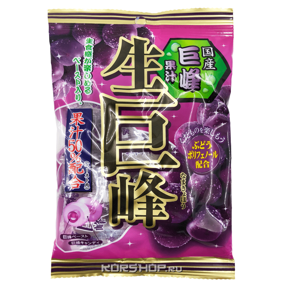 Леденцовая карамель с начинкой со вкусом винограда Nama Kyohou Ribon, Япония, 70 г.