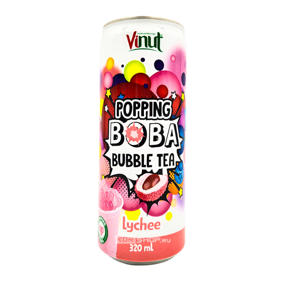 Напиток холодный чай Бабл Ти с соком личи и шариками Поппинг Боба Vinut, Вьетнам, 320 мл