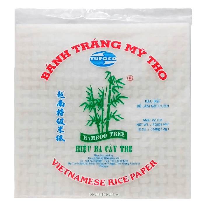 Квадратная рисовая бумага для спринг-роллов Bamboo Tree 22 см (26-28 листов), Вьетнам, 340 г Квадратная рисовая бумага для спринг-роллов Bamboo Tree 22 см (26-28 листов), Вьетнам, 340 г