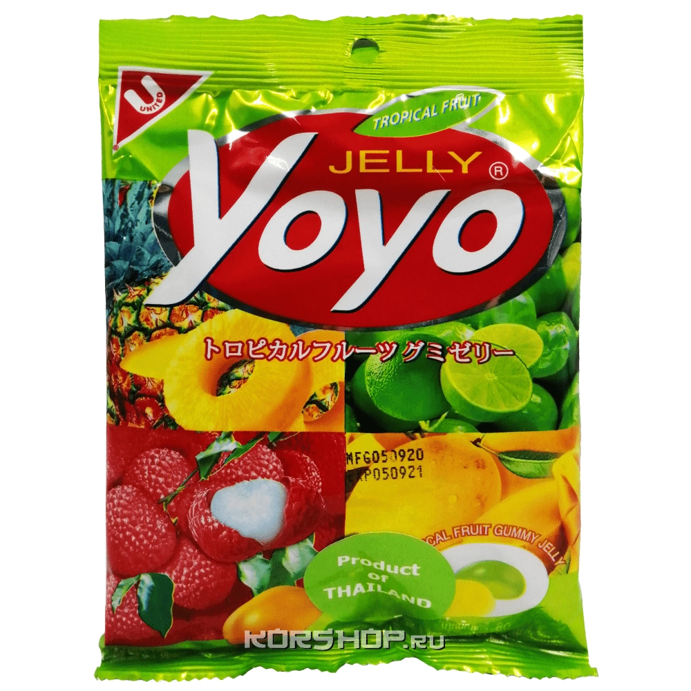 Желейные конфеты с натуральным соком "Тропические фрукты" Yoyo, Таиланд, 80 г Желейные конфеты с натуральным соком "Тропические фрукты" Yoyo, Таиланд, 80 г