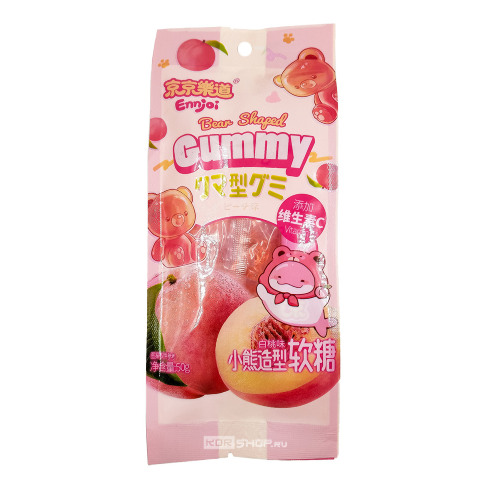Желейные конфеты в форме медведя со вкусом персика Bear Shaped Gummy White Peach Ennjoi Guandong Lefen, Китай, 50 г