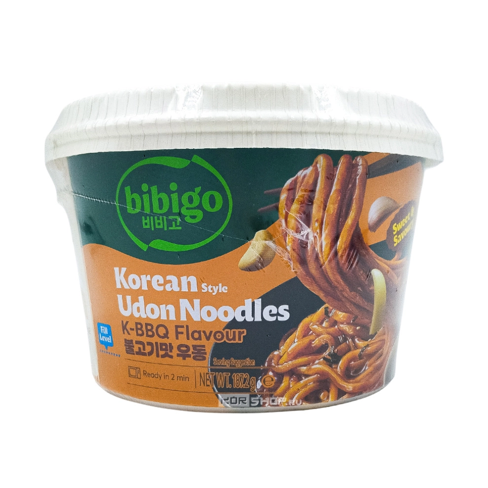 Лапша удон б/п по-корейски со вкусом барбекю Bibigo, Корея, 187,2 г