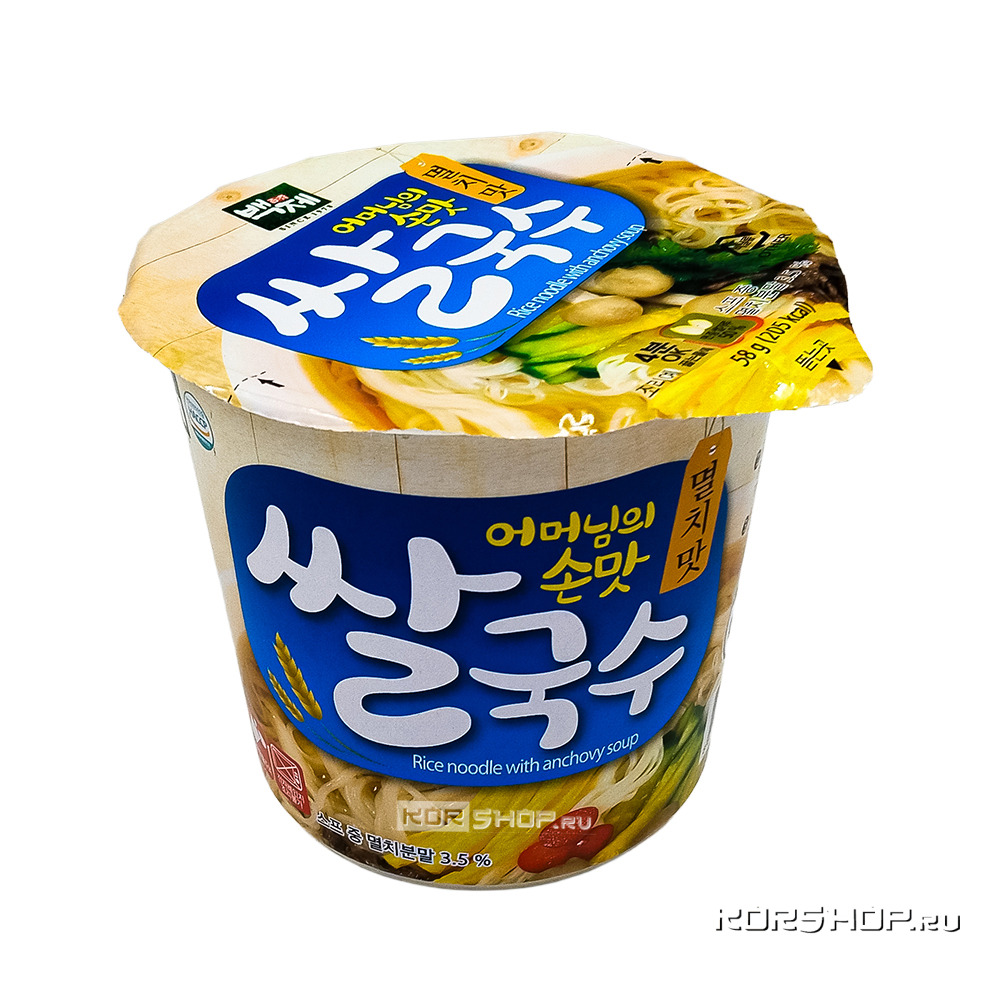 Корейская рисовая лапша б/п со вкусом анчоусов Бэкче / Baekje, Корея, 58 г Корейская рисовая лапша б/п со вкусом анчоусов Бэкче / Baekje, Корея, 58 г