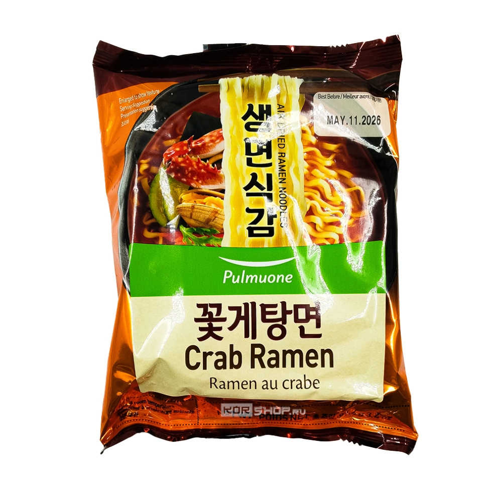 Лапша б/п острая со вкусом краба Crab Ramen Pulmuone, Корея, 97,4 г
