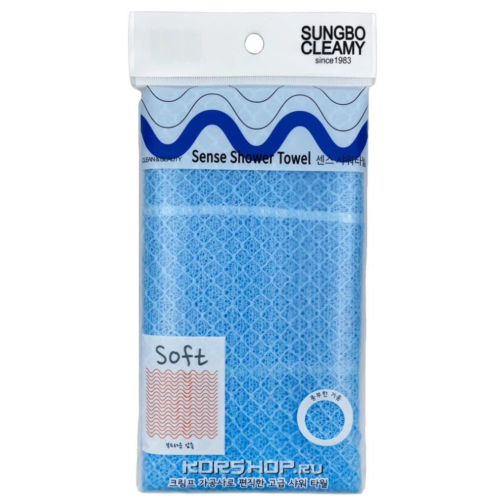 Мочалка для тела с плетением Голубая Сетка и выпуклым рисунком Ромб (средней жесткости) Cleamy Sense Showel Towel 28*90 см, Корея Мочалка для тела с плетением Голубая Сетка и выпуклым рисунком Ромб (средней жесткости) Cleamy Sense Showel Towel 28*90 см, Корея