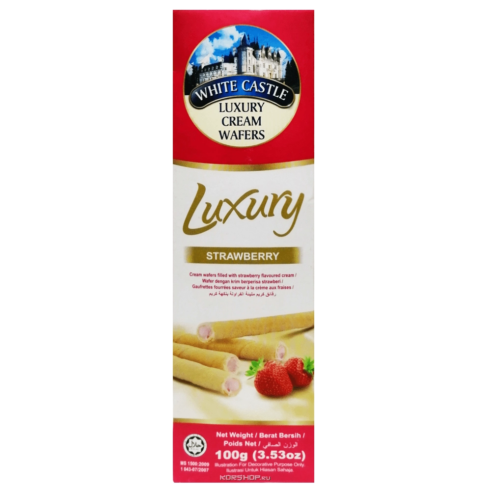 Вафельные трубочки с клубничной начинкой Luxury White Castle, Малайзия, 100 г