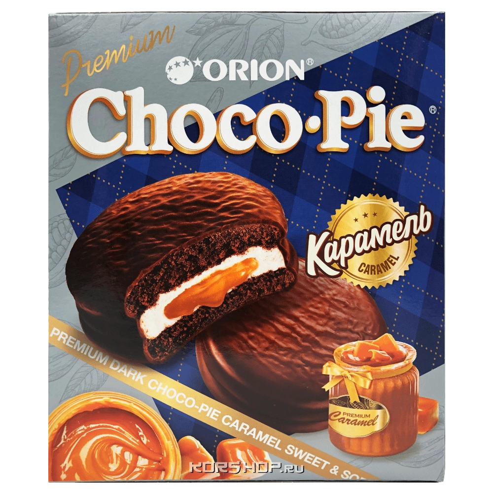 Прослоенное глазированное пирожное с карамелью Choco Pie Orion, 360 г