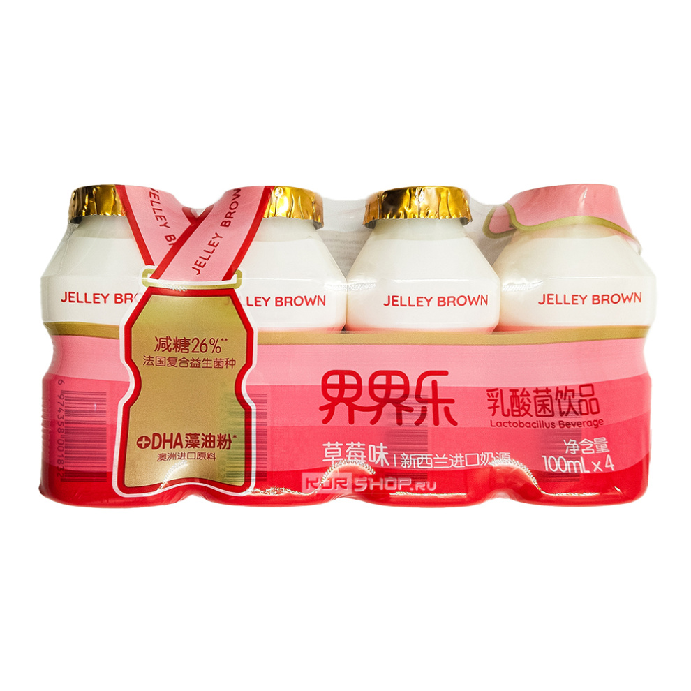 Напиток со вкусом клубники молокосодержащий с лактобактериями и витаминами A и D Jelley Brown, Китай, 4*100 мл Напиток со вкусом клубники молокосодержащий с лактобактериями и витаминами A и D Jelley Brown, Китай, 4*100 мл