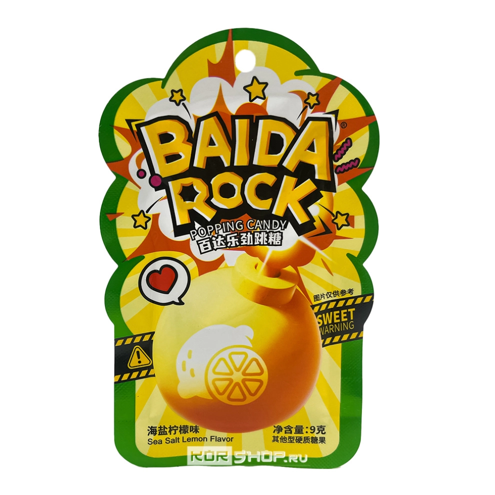 Карамель взрывная со вкусом лимона и морской соли Popping Candy Baida Rock, Китай, 9 г Карамель взрывная со вкусом лимона и морской соли Popping Candy Baida Rock, Китай, 9 г