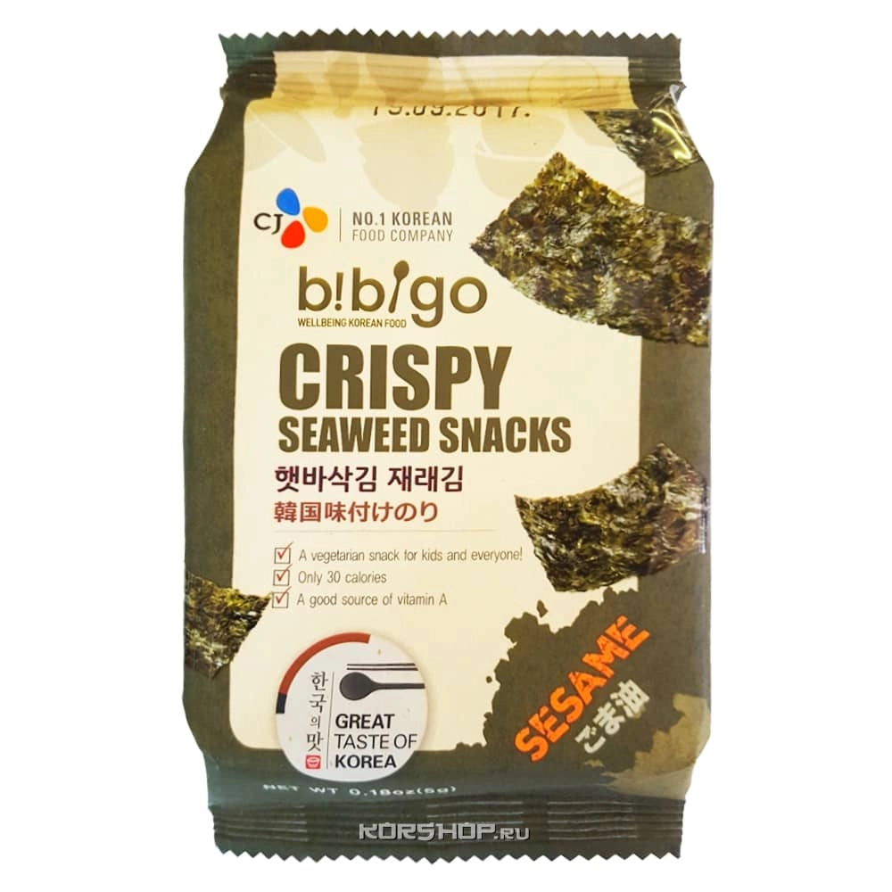 Хрустящая морская капуста (оригинальная) CJ Bibigo, Корея, 5 г Хрустящая морская капуста (оригинальная) CJ Bibigo, Корея, 5 г