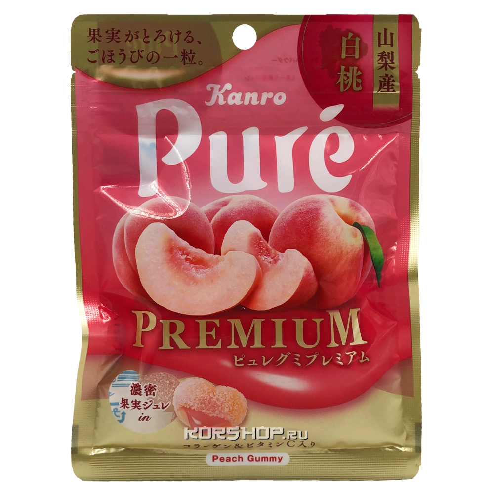 Жевательный мармелад со вкусом персика Pure Kanro, Япония, 54 г Жевательный мармелад со вкусом персика Pure Kanro, Япония, 54 г