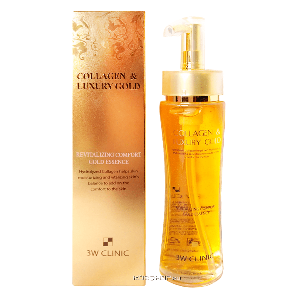 Восстанавливающая эссенция для лица с частицами золота Collagen and Luxury Gold Revitalizing Comfort Gold Essence 3W Clinic, Корея, 150 мл