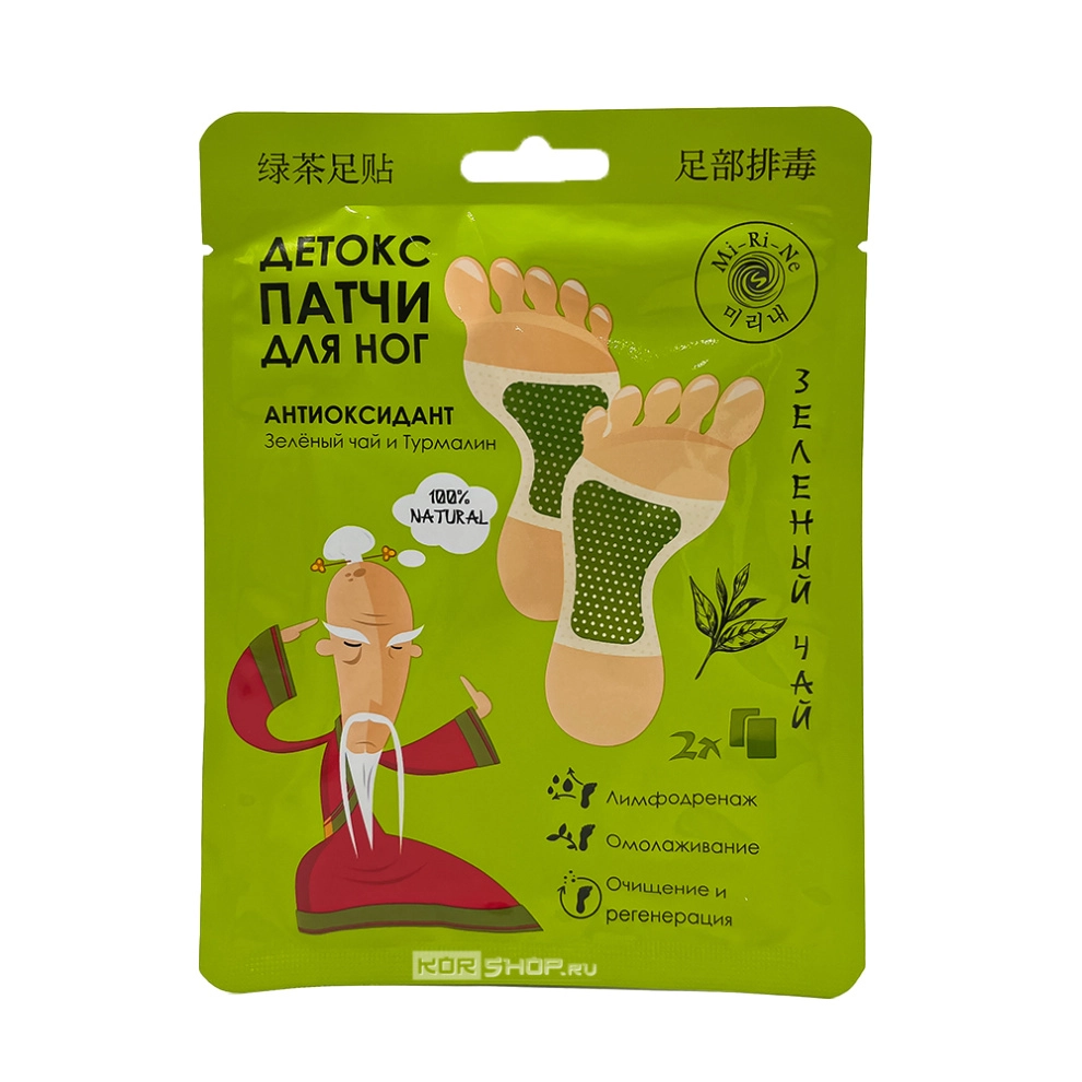 Патчи-детокс для ног с зеленым чаем, активизирующие работу мелких сосудов, Mi-Ri-Ne, Корея, 16 г Патчи-детокс для ног с зеленым чаем, активизирующие работу мелких сосудов, Mi-Ri-Ne, Корея, 16 г