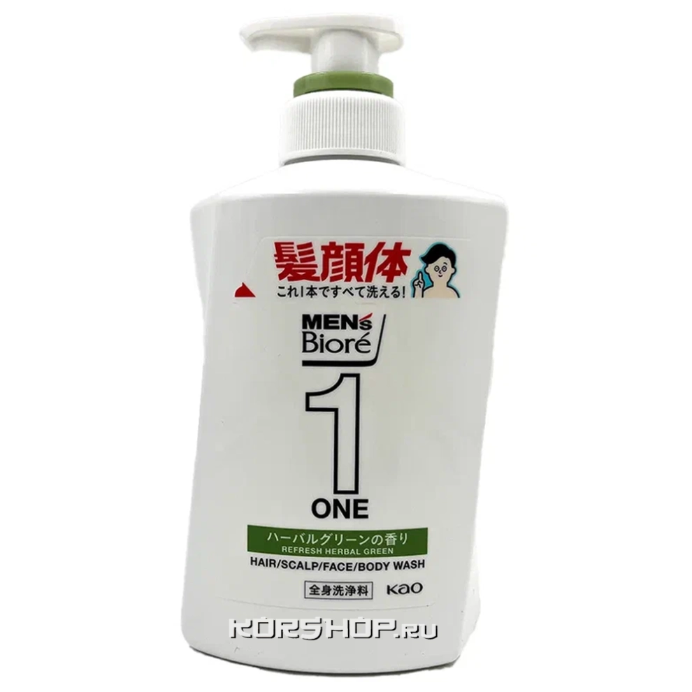 Мужское жидкое мыло с травяным ароматом Men's Biore One KAO, Япония, 480 мл Мужское жидкое мыло с травяным ароматом Men's Biore One KAO, Япония, 480 мл