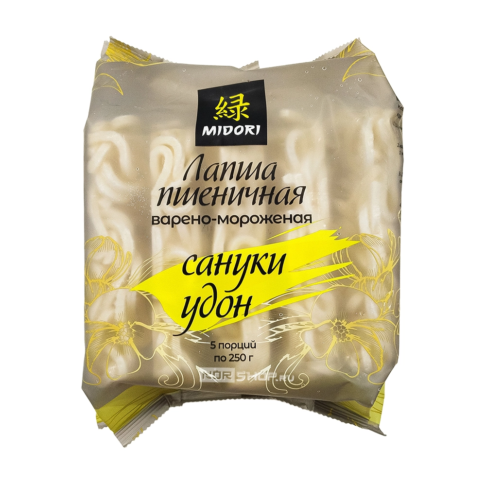 Варено-мороженая пшеничная лапша Удон Midori, Китай, 1250 г (5 шт. х 250 г)
