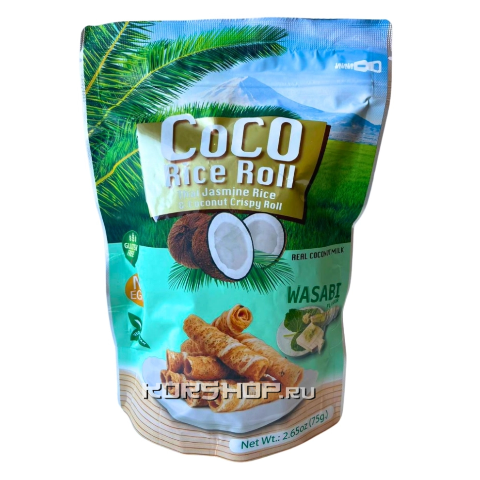 Кокосовые роллы из рисовой муки со вкусом Васаби Kaset, Таиланд, 75 г Кокосовые роллы из рисовой муки со вкусом Васаби Kaset, Таиланд, 75 г