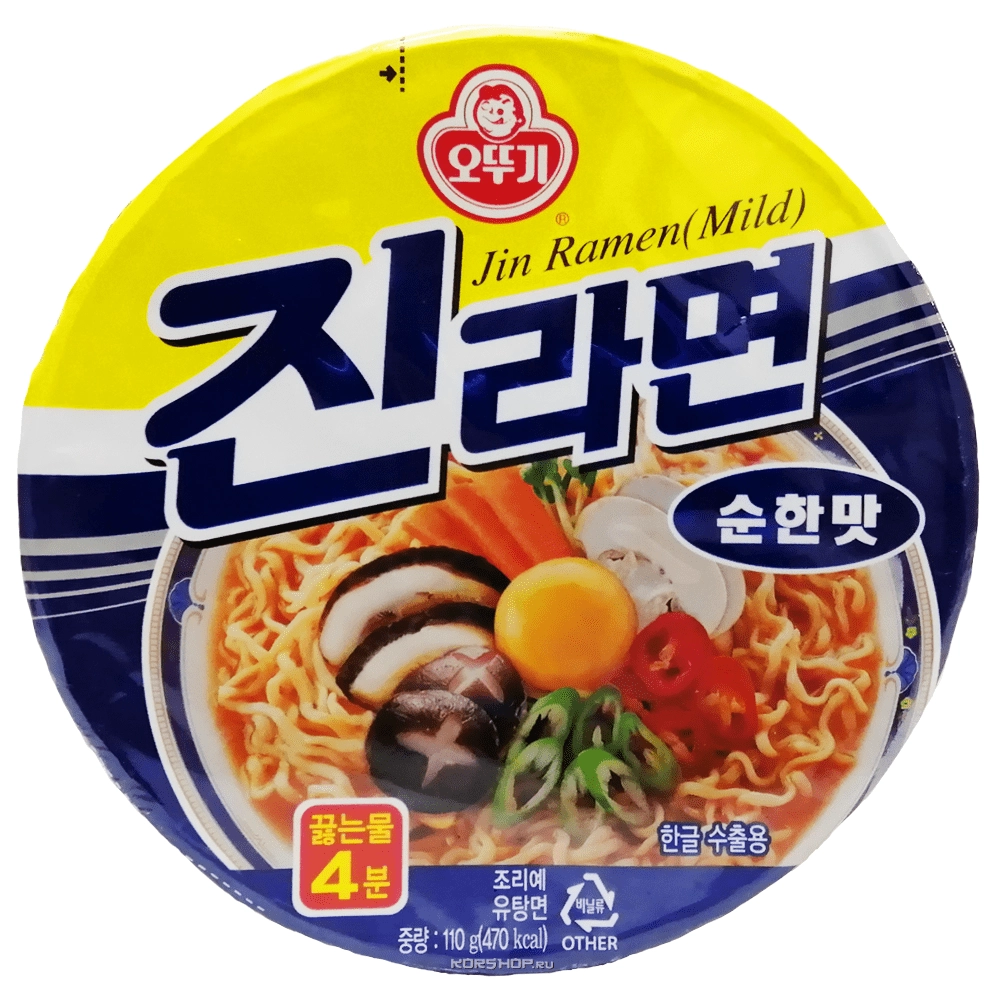 1 кор. Лапша б/п Джин Рамен среднеострая (Jin Ramen Mild) Ottogi, Корея, 110 г х 12 шт. 1 кор. Лапша б/п Джин Рамен среднеострая (Jin Ramen Mild) Ottogi, Корея, 110 г х 12 шт.