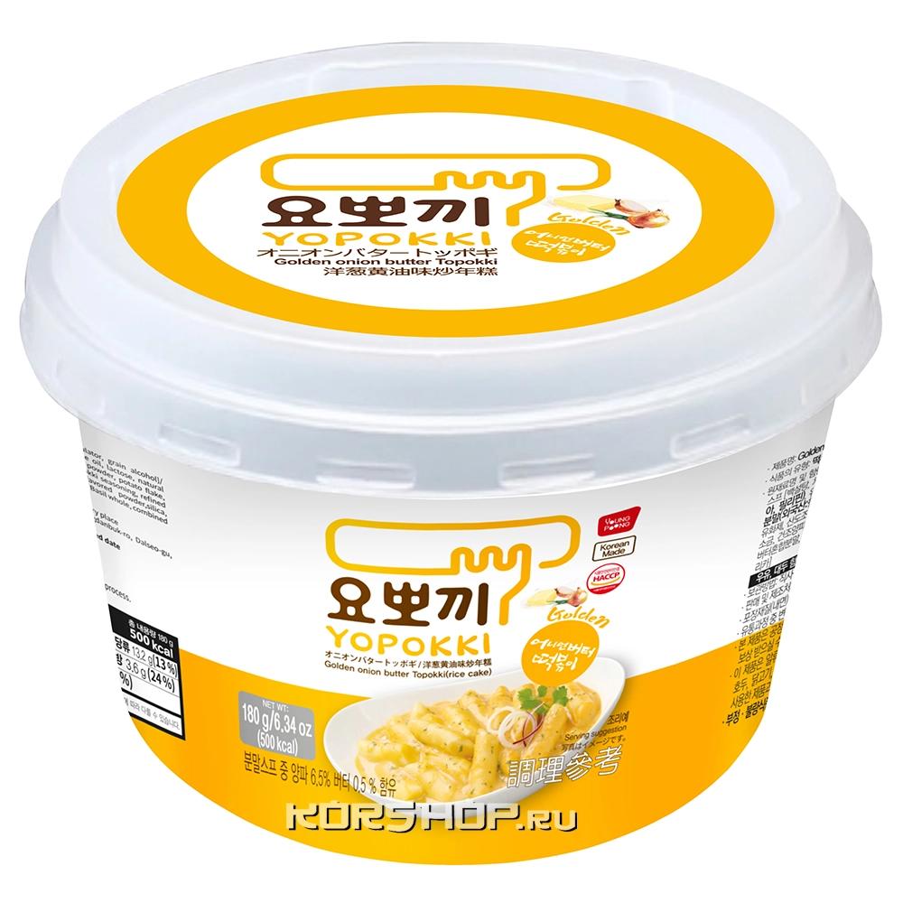 Рисовые палочки Токпокки с маслом золотого лука Golden Onion Butter Yopokki в чашке, Корея, 180 г