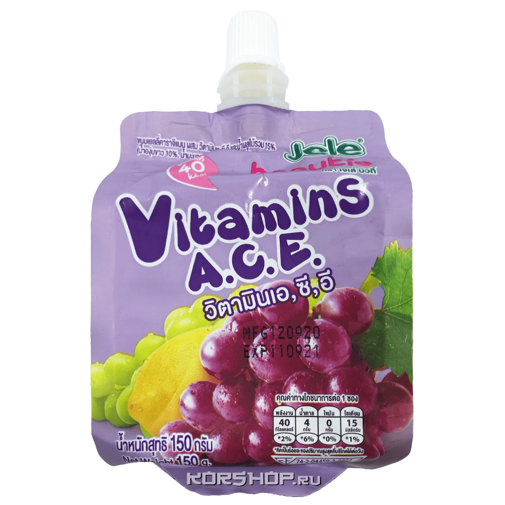 Желе с натуральным соком и витаминами А, С, Е Виноград Beautie Jele, Таиланд, 140 г Желе с натуральным соком и витаминами А, С, Е Виноград Beautie Jele, Таиланд, 140 г