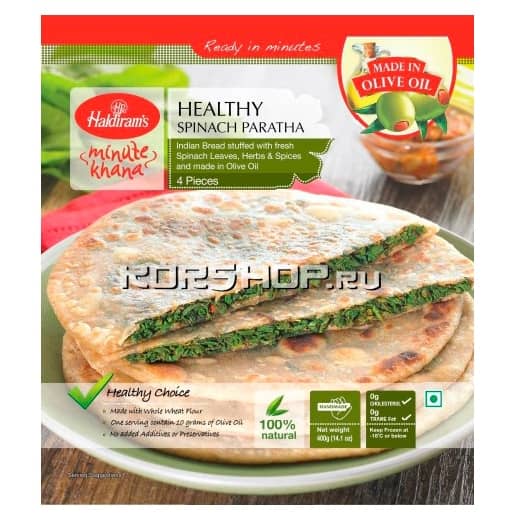 Лепешки Шпинат Паратха с начинкой из шпината и специй Haldiram's, Индия, 400 г (4 шт.)