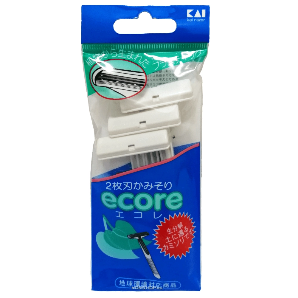 Одноразовый бритвенный станок с двойным лезвием Ecore (3 шт.), Япония Одноразовый бритвенный станок с двойным лезвием Ecore (3 шт.), Япония