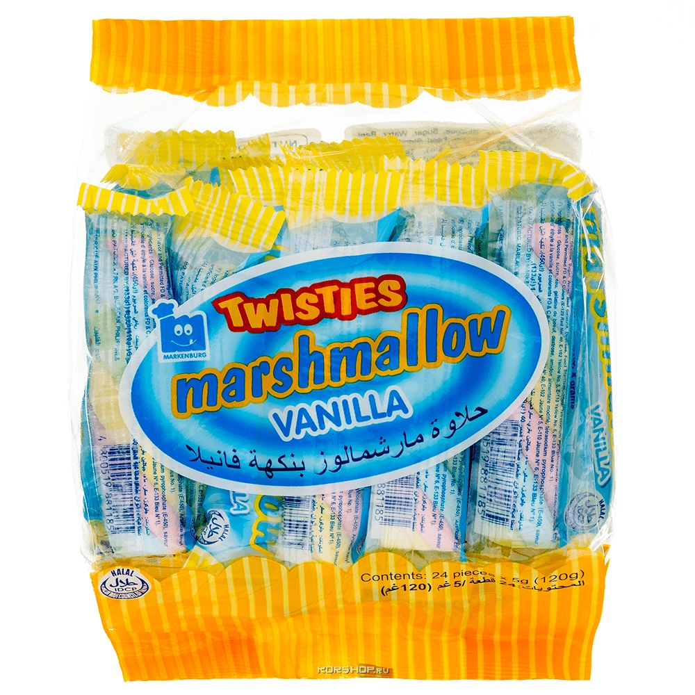 Зефир маршмеллоу с ванильным вкусом Twisties Markenburg (5*24 г), 120 г Зефир маршмеллоу с ванильным вкусом Twisties Markenburg (5*24 г), 120 г