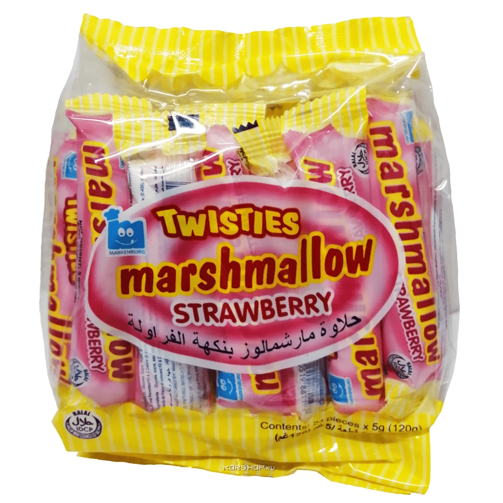 Зефир маршмеллоу с клубничным вкусом Twisties Markenburg (5 г*24), Филиппины, 120 г Зефир маршмеллоу с клубничным вкусом Twisties Markenburg (5 г*24), Филиппины, 120 г